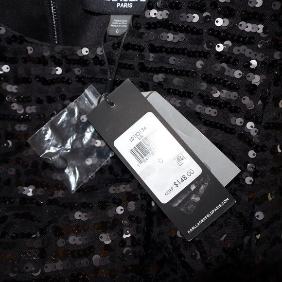 Karl Lagerfeld LD1IO134 Women's Sz 0 Black Sequin Puff Sleeve Shift Dress - Picture 6 of 10